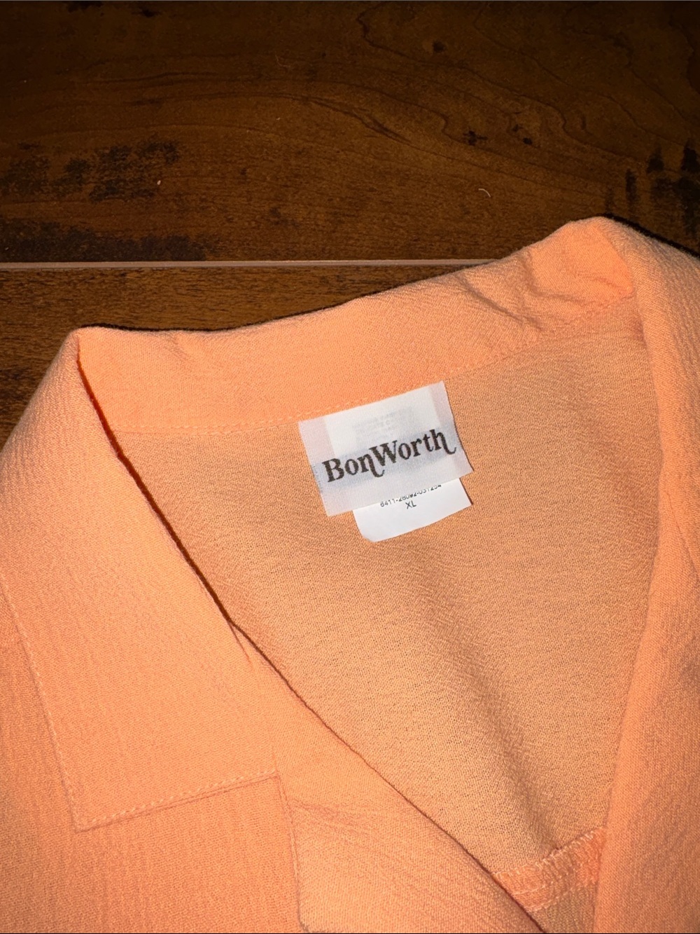 BonWorth Peach Button-Down Shirt with White Embroiderry Capri Pants - Picture 4 of 11